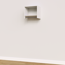 White 19.5 inch tall hanging closet system with vertical hanging storage.