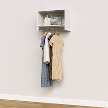 White 25.5 inch tall hanging closet organizer for master walk-in closets.