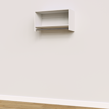 White 31.5 inch tall hanging closet system with space-saving vertical storage.