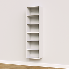 White 18 inch shelf tower designed to maximize upright storage in a reach-in closet.