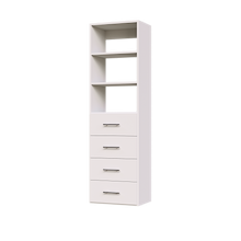 4-drawer shelf tower white 19.5 inch slab drawer tower with slab drawer fronts for organizing folded clothing in a closet.