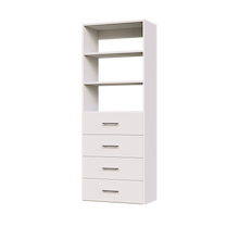 4-drawer shelf tower white 25.5 inch slab closet organizer with slab drawers and wide storage shelves.