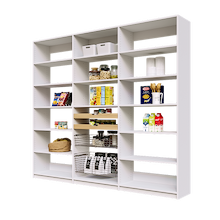 White 96 inch classic pantry kit with two wood pull-out drawers and two pull-out wire baskets.