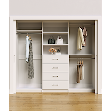 White closet storage system 96 inch for extensive dress, coat and long garment storage