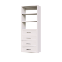4-drawer shelf tower white 25.5 inch shaker closet organizer with shaker-style drawer fronts for bedroom wardrobe storage.