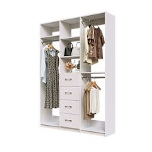 White Ultimate closet organizer 60 inch with drawers, shelving and space-saving long hanging storage