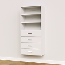 4-drawer shelf tower white 31.5 inch slab built-in closet storage with slab drawers for wide wardrobe organization.
