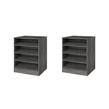 Grey slanted shoe shelves