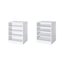 White adjustable shelves slanted shoe shelves