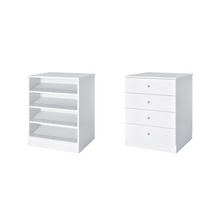 White slanted shoe shelves slab drawer