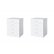 White shaker closet island with shaker drawers on one side and shaker drawers on the other for a luxury closet dresser.