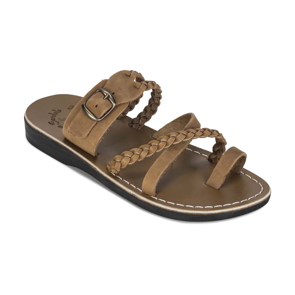 Sophia Buckle - Leather Braided Slide Sandal | Oiled Brown
