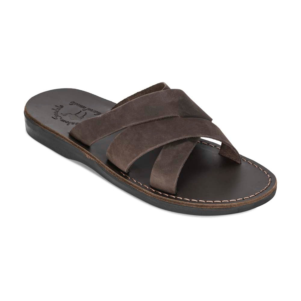 Men's Leather Open Toe Slide Sandals - Axel Black Nubuck