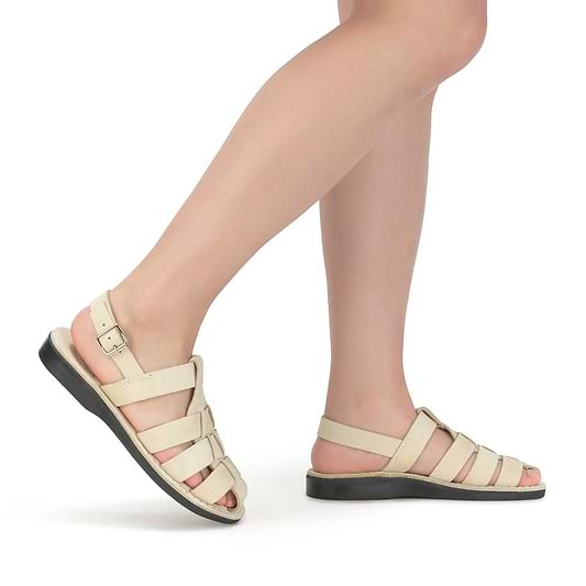 Model wearing Michael White Nubuck Leather Sandal - Side View