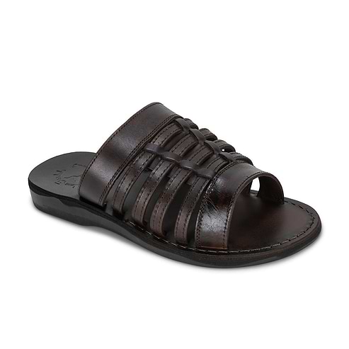 Adam - Caged Leather Slide Sandal | Brown