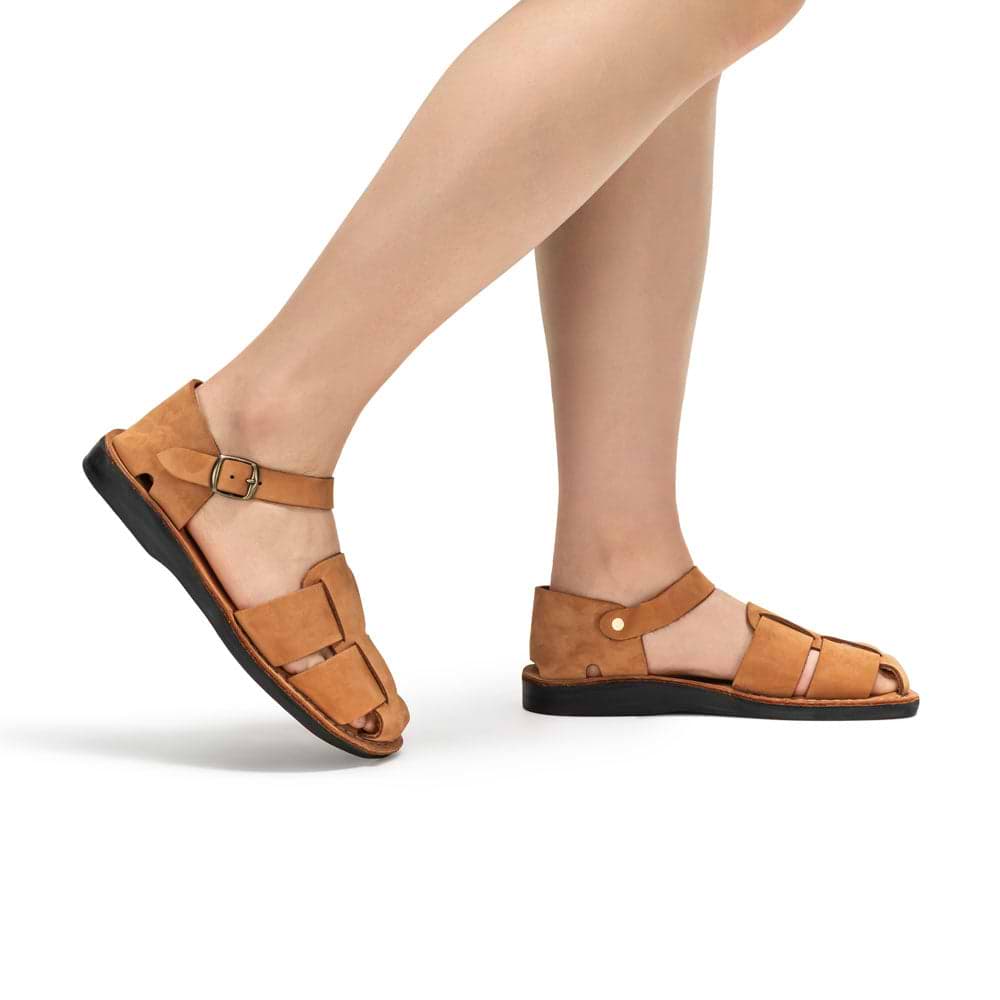 Gemma - Leather Adjustable Strap Sandal | Camel Brown Nubuck