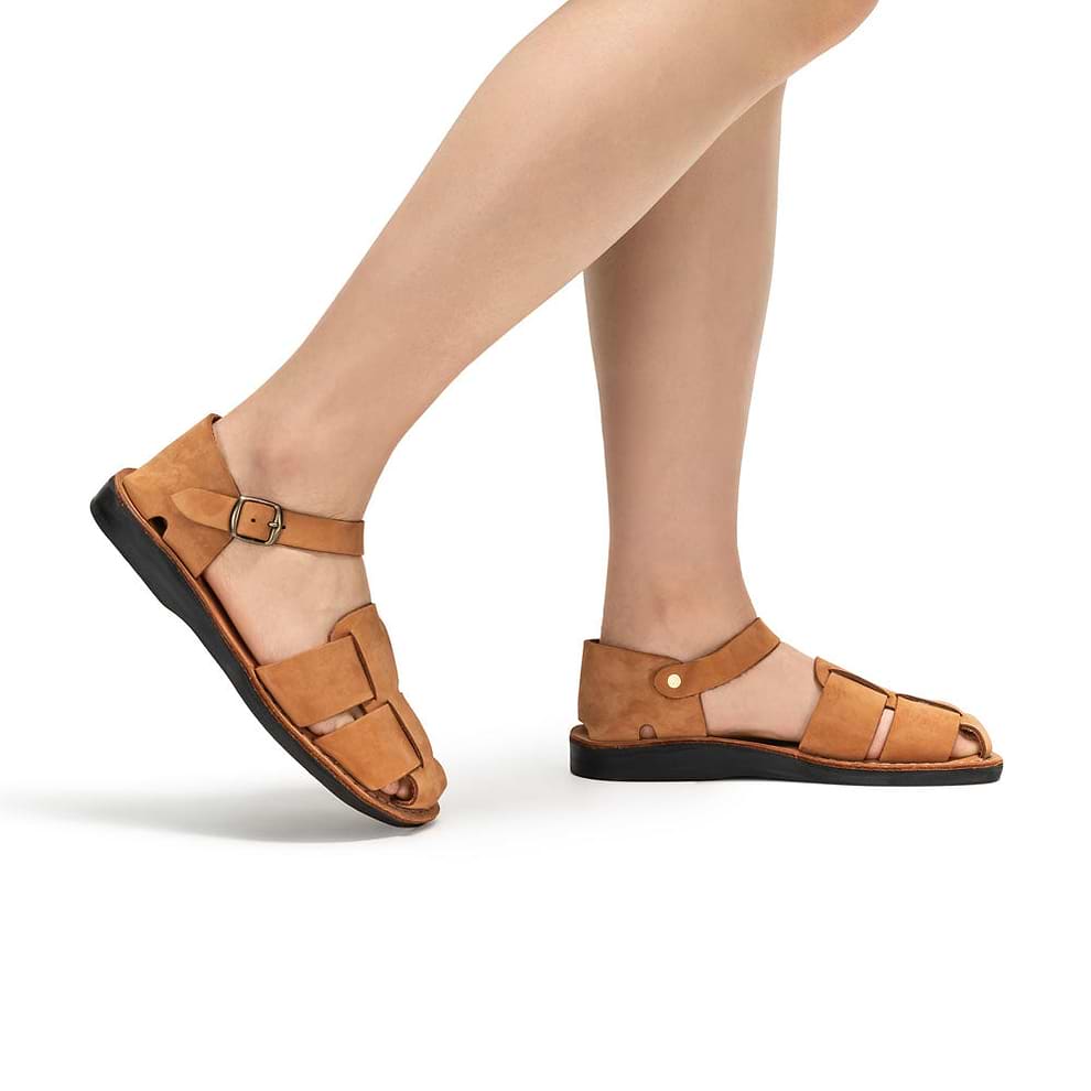 Gemma - Leather Adjustable Strap Sandal | Camel Brown Nubuck