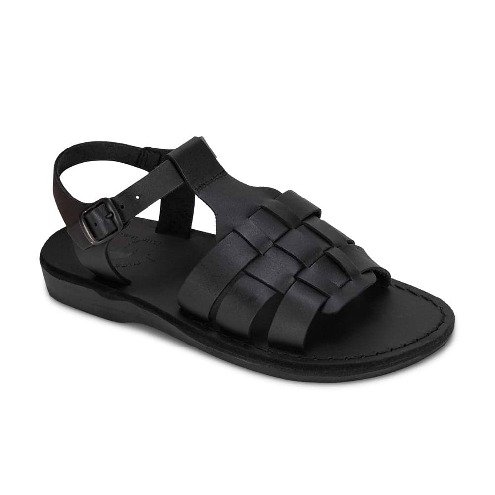 Mikayla - Leather Adjustable Woven Strap Sandal - Black