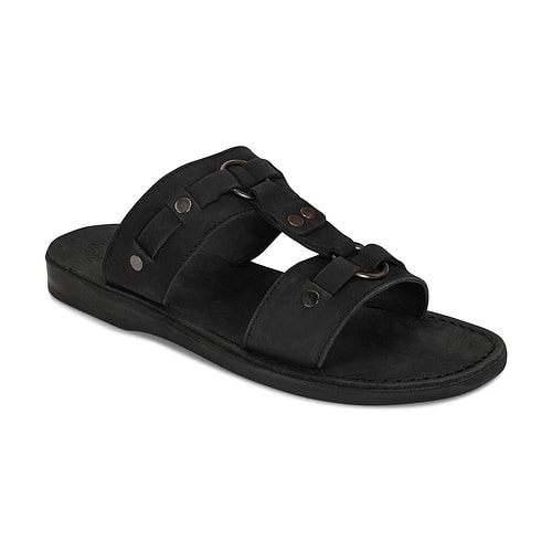 The Wayfarer - Bold Leather Ring Sandal | Black Nubuck