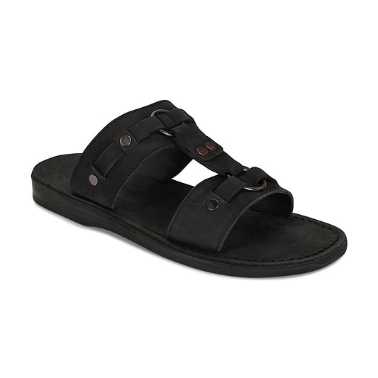 The Wayfarer - Bold Leather Ring Sandal | Black Nubuck