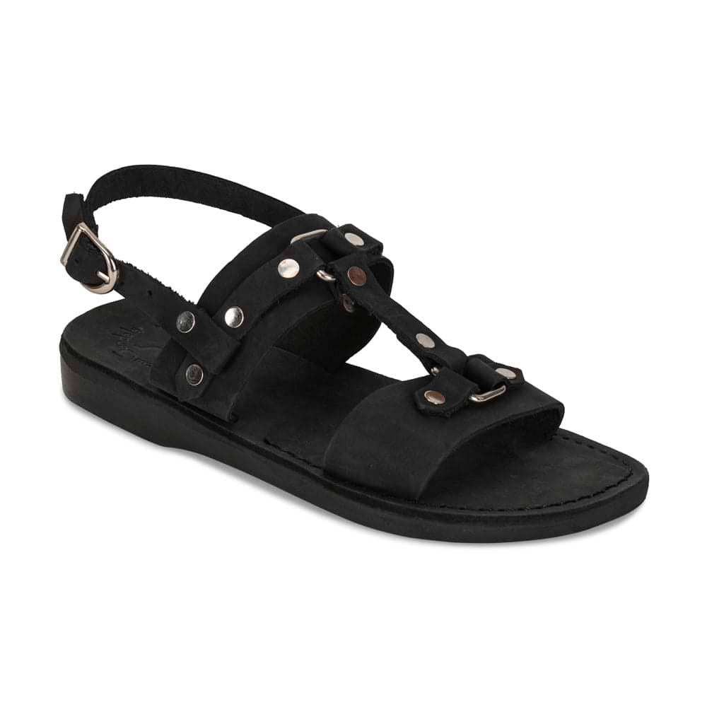 Lyra - Riveted Comfort Leather Sandal | Black Nubuck