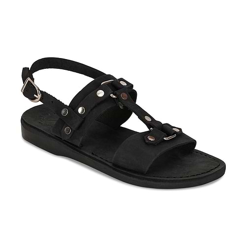 Lyra - Riveted Comfort Leather Sandal | Black Nubuck