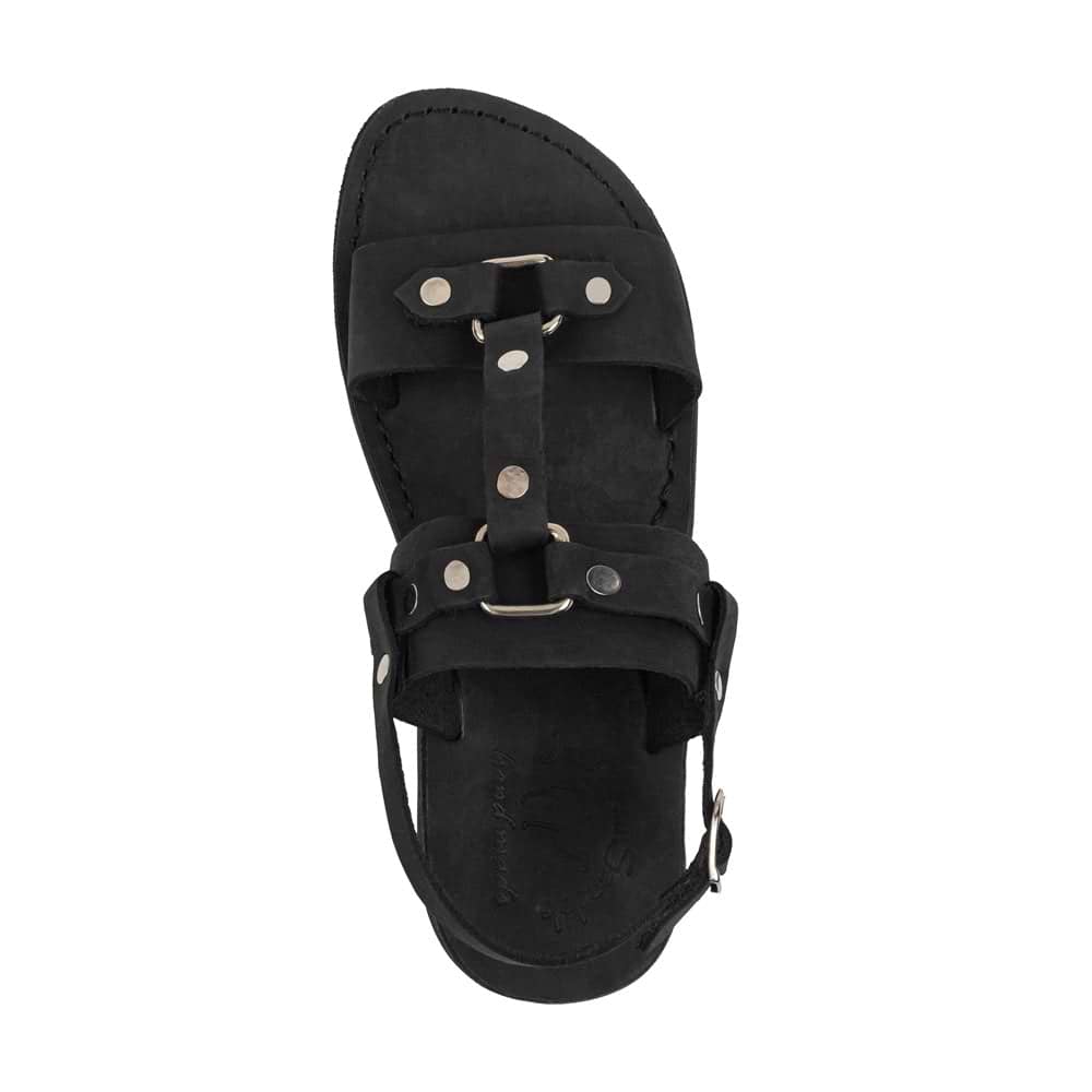 Lyra - Riveted Comfort Leather Sandal | Black Nubuck