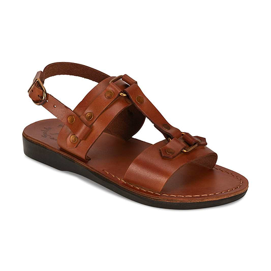Lyra - Riveted Comfort Leather Sandal | Honey