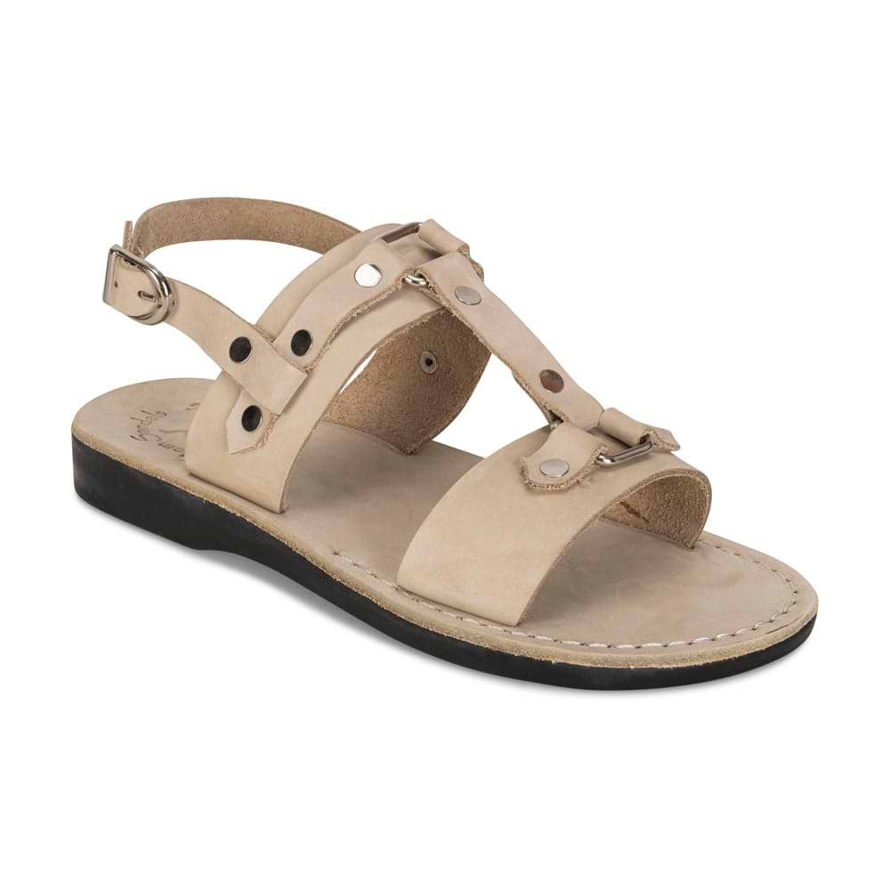 Lyra - Riveted Comfort Leather Sandal | White Nubuck