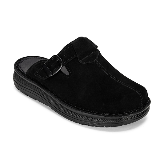 Nomad - Front Seam Suede Leather Clog | Black Suede