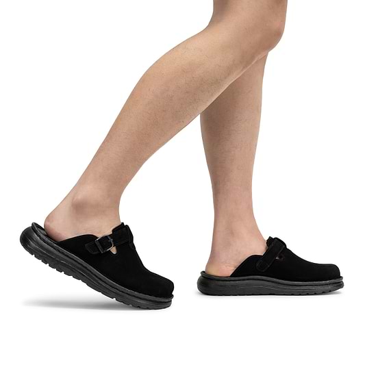 Nomad - Front Seam Suede Leather Clog | Black Suede