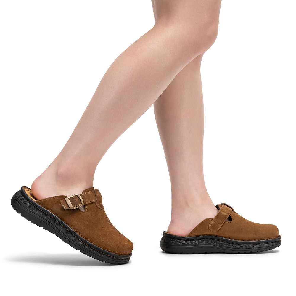 Nomad - Front Seam Suede Leather Clog - Honey Suede - Womens
