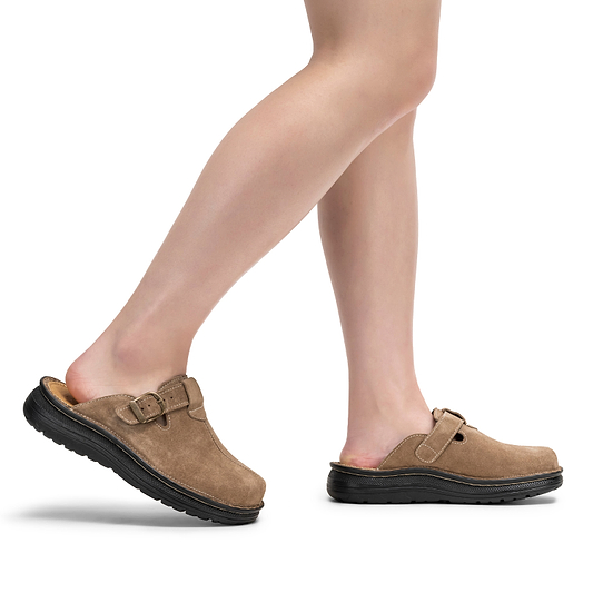 Nomad - Front Seam Suede Leather Clog | Olive Suede