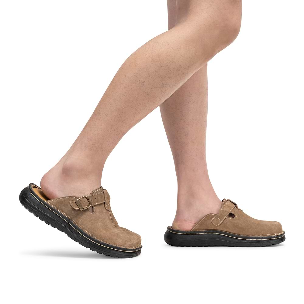 Nomad - Front Seam Suede Leather Clog | Olive Suede