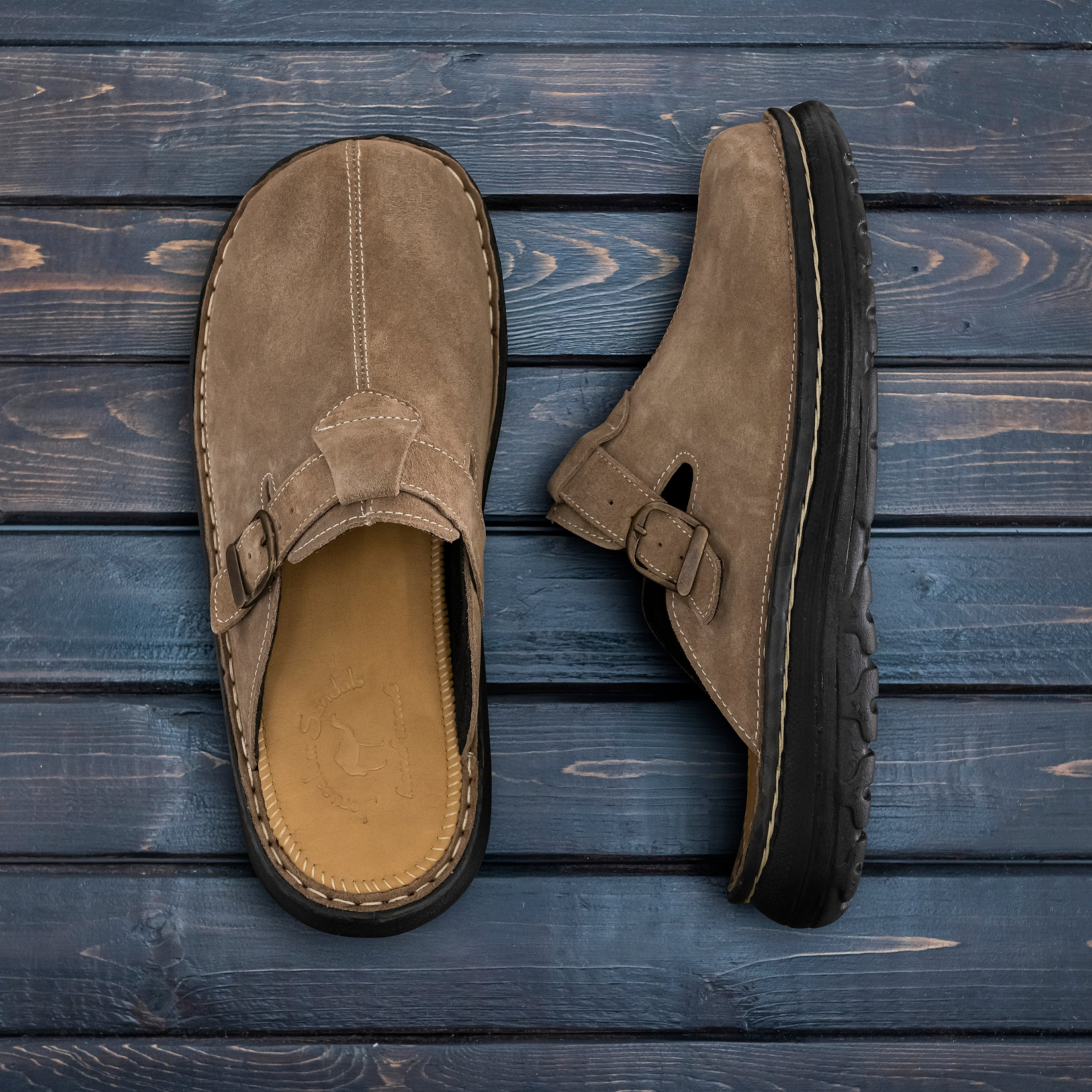 Nomad - Front Seam Suede Leather Clog | Olive Suede
