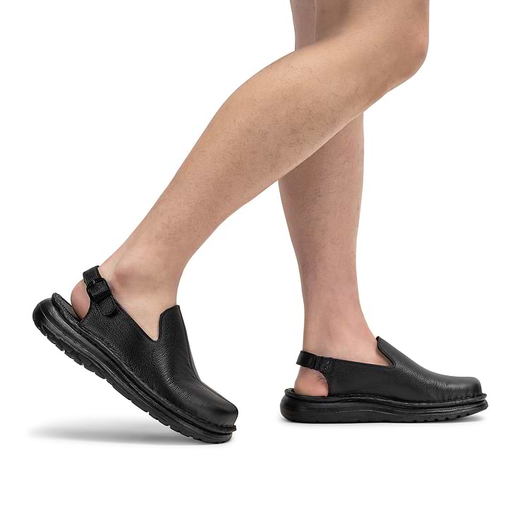 Anchor - Back-Strap Leather Clog | Black