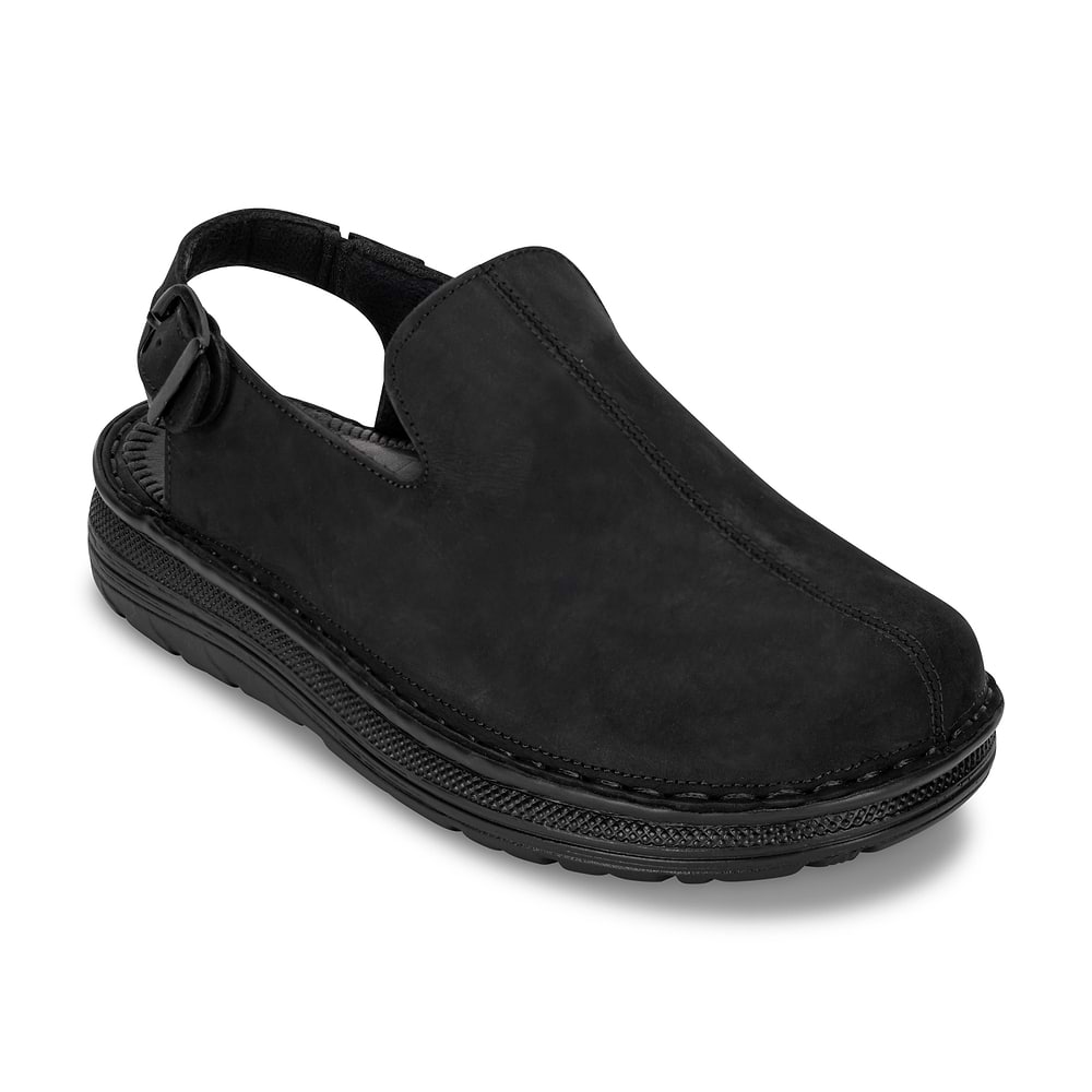 Anchor - Back-Strap Leather Clog | Black Nubuck