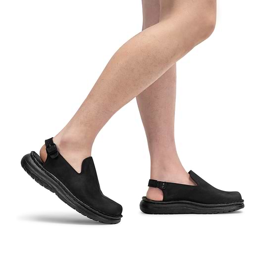 Anchor - Back-Strap Leather Clog | Black Nubuck