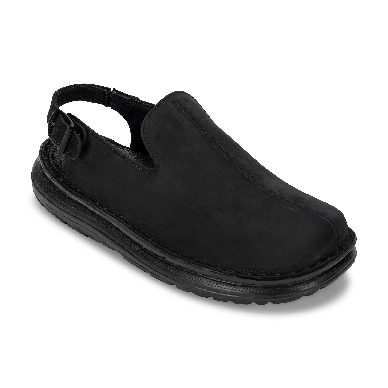 Anchor - Back-Strap Leather Clog | Black Nubuck