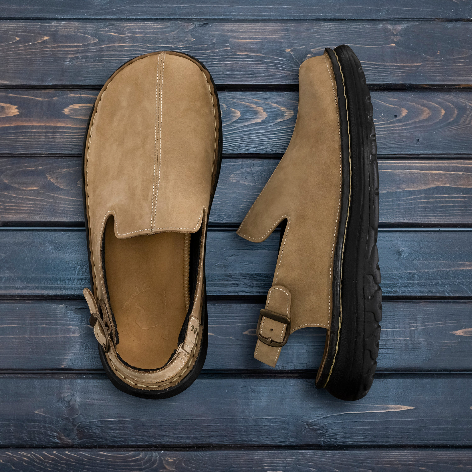 Anchor - Back-Strap Leather Clog | Olive Nubuck