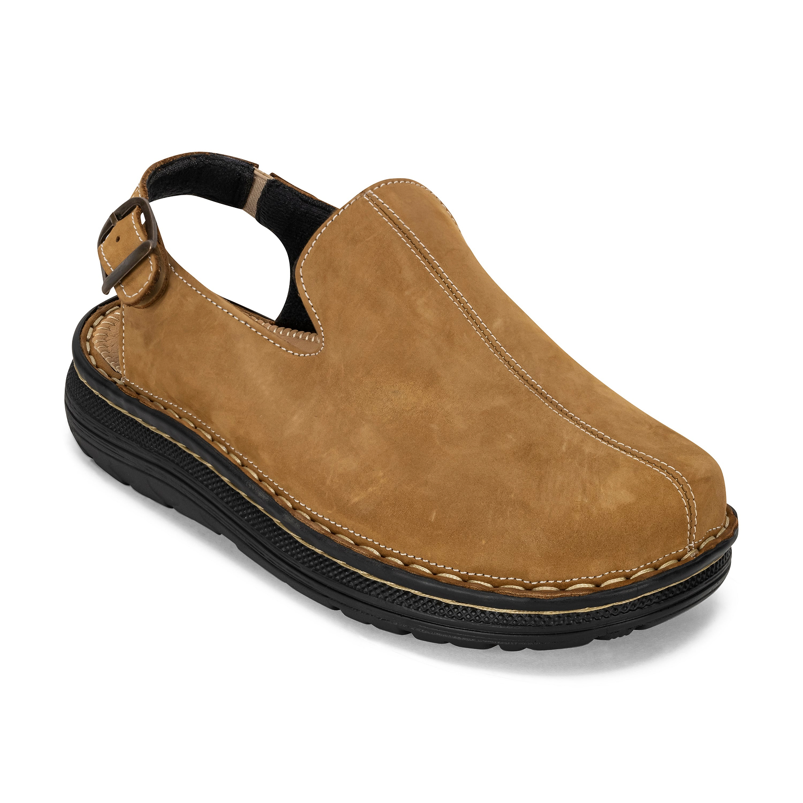 Anchor - Back-Strap Leather Clog | Tan Nubuck
