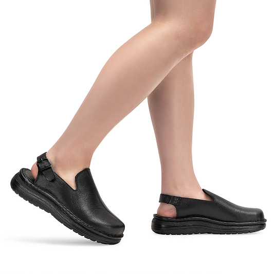 Anchor - Back-Strap Leather Clog | Black