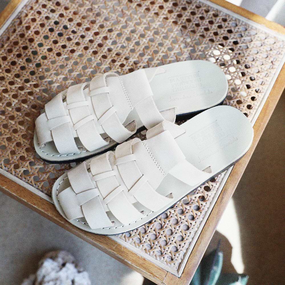 Michael Slide Closed Toe Leather Fisherman Sandal White Nubuck