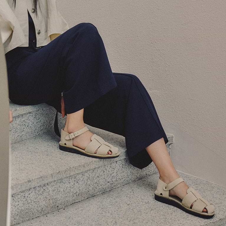 Gemma - Leather Adjustable Strap Sandal | White Nubuck