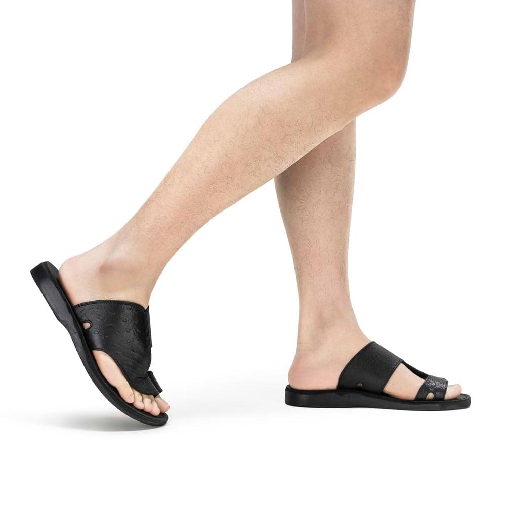 Peter LE - Leather Toe Strap Sandal | Black Ostrich