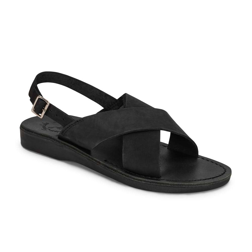 Elan Buckle - Leather Thick Strap Sandal | Black Nubuck