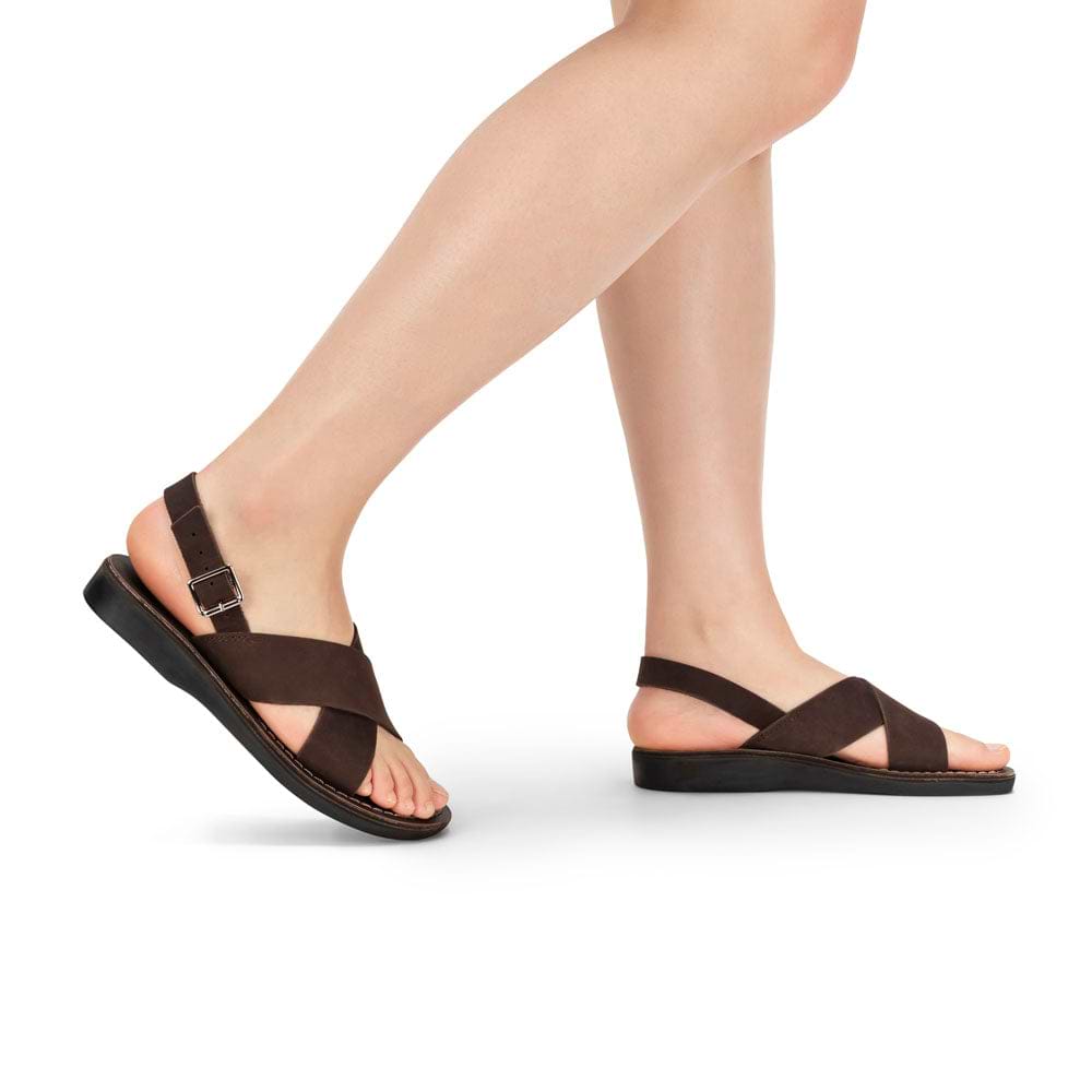 Elan Buckle - Leather Thick Strap Sandal | Brown Nubuck