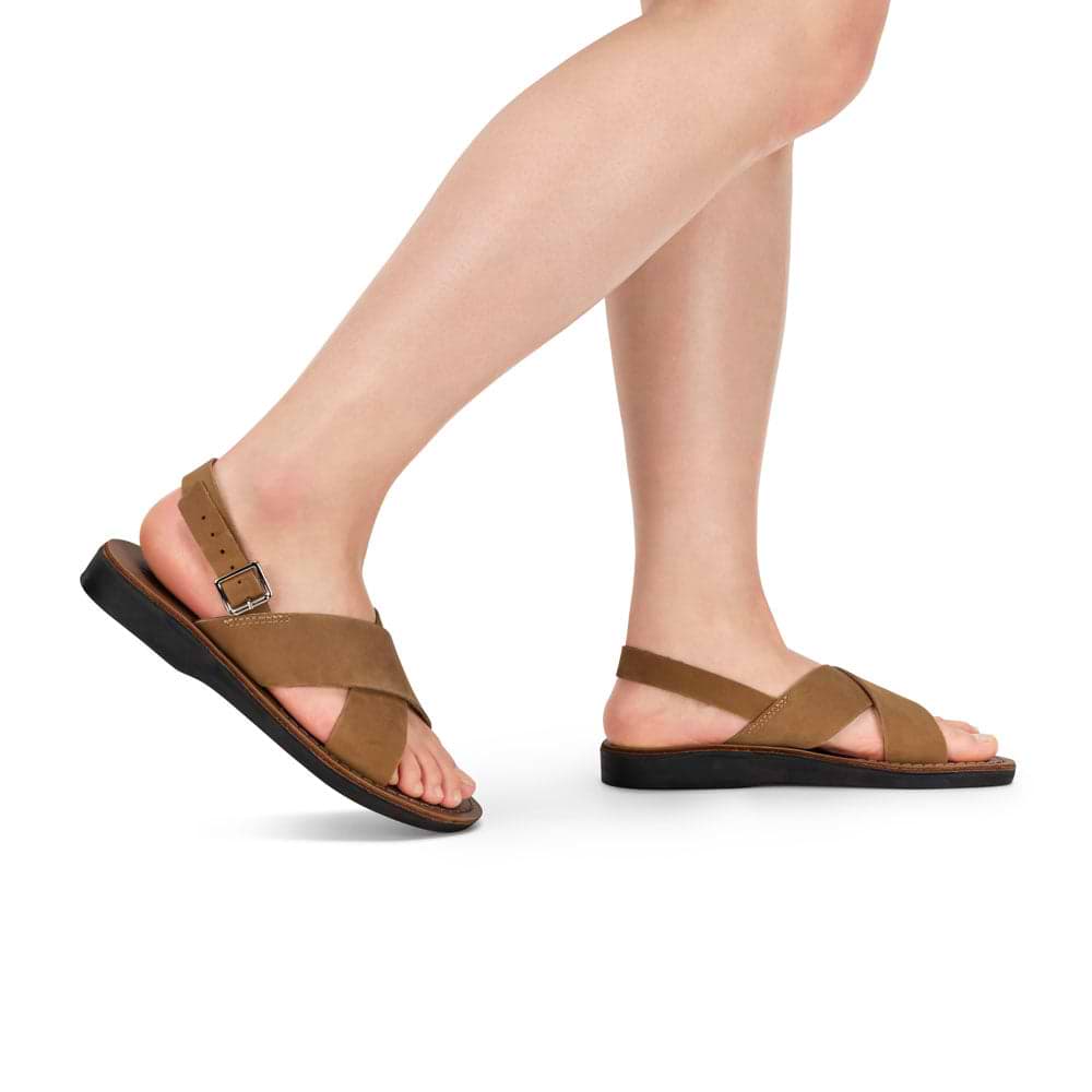 Elan Buckle | Tan Nubuck Leather Thick Strap Sandal