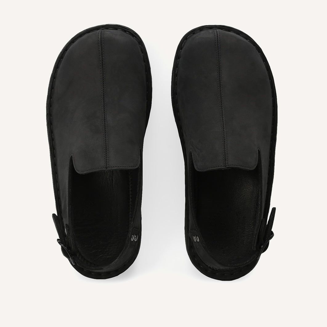 Anchor - Back-Strap Leather Clog | Black Nubuck