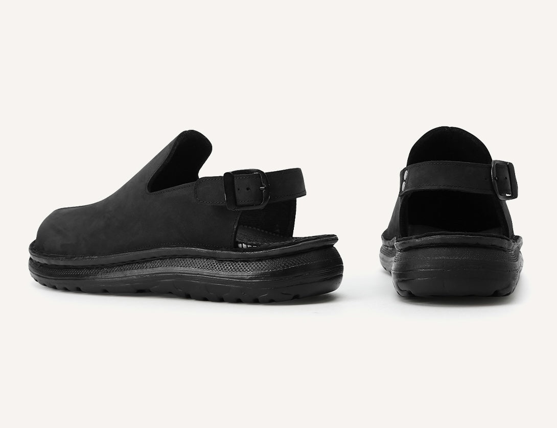 Anchor - Back-Strap Leather Clog | Black Nubuck
